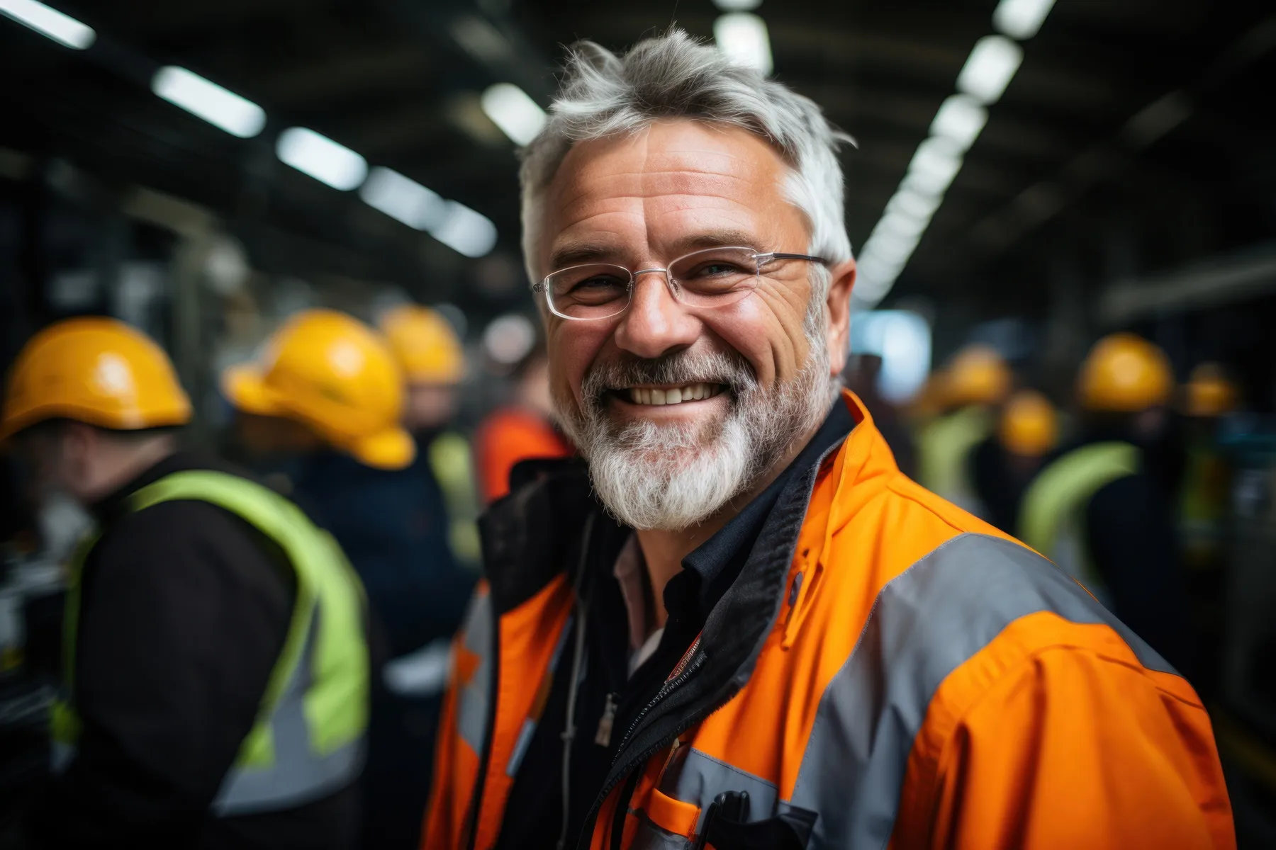 Älterer männlicher Ingenieur, der in der Pause in einer Fabrik arbeitet
